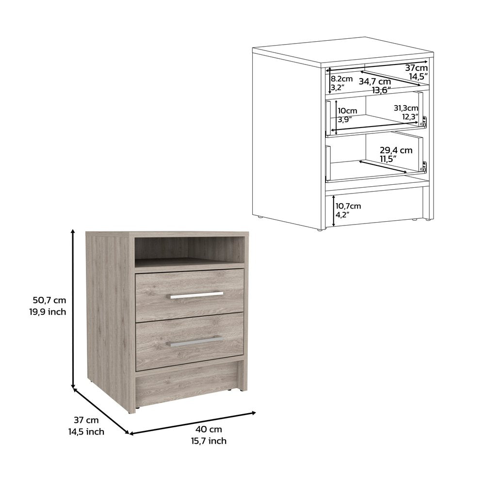 20" Gray Wood Two Drawer Nightstand HomeRoots