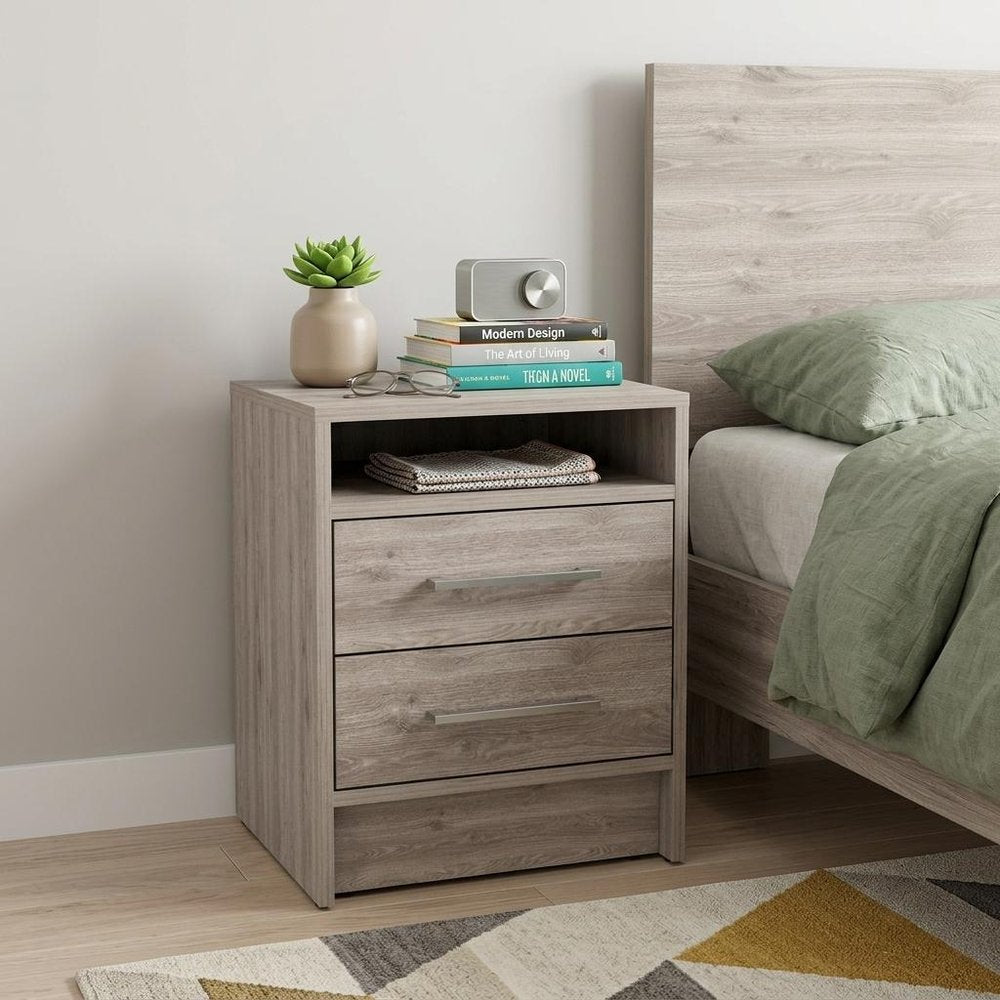 20" Gray Wood Two Drawer Nightstand HomeRoots