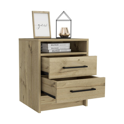 20" Oak Two Drawer Faux Wood Nightstand - FurniFindUSA