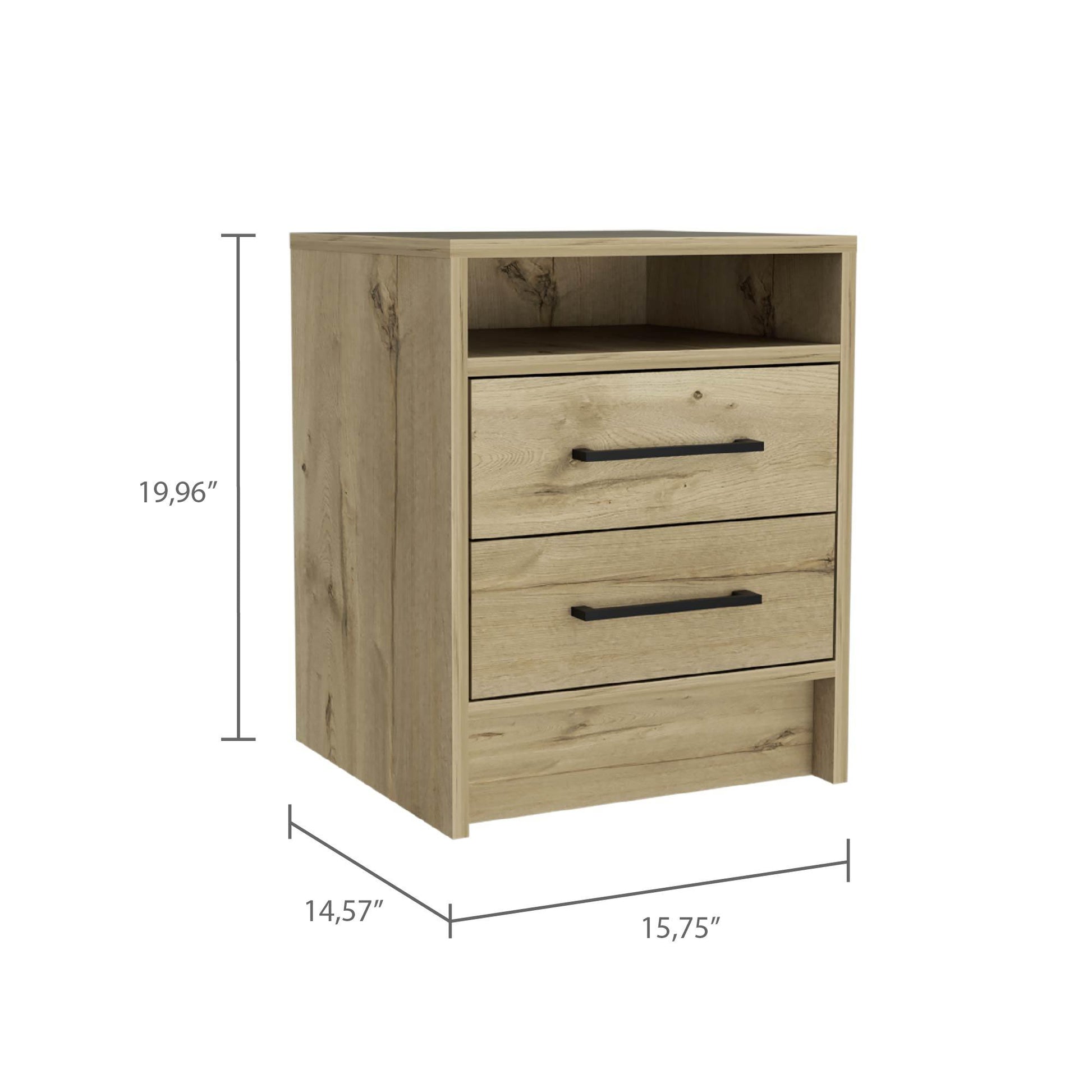 20" Oak Two Drawer Faux Wood Nightstand - FurniFindUSA