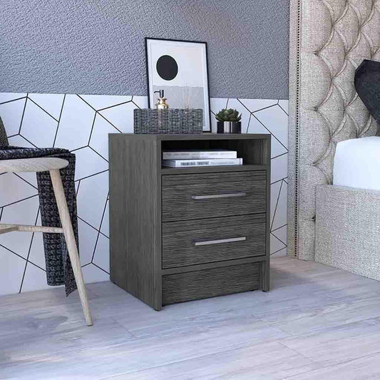 20" Gray Two Drawer Faux Wood Nightstand - FurniFindUSA