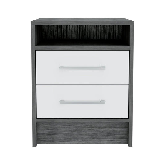 20" Gray Wood Two Drawer Nightstand HomeRoots