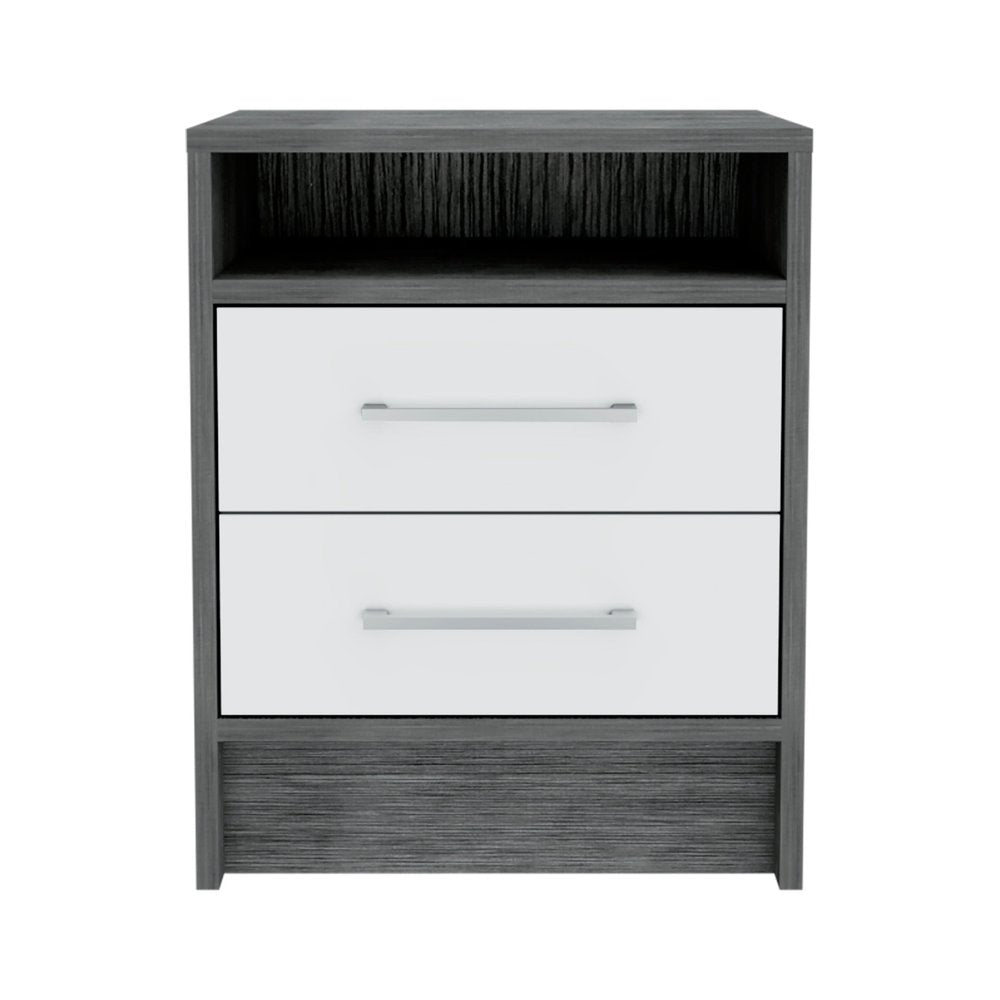 20" Gray Wood Two Drawer Nightstand HomeRoots