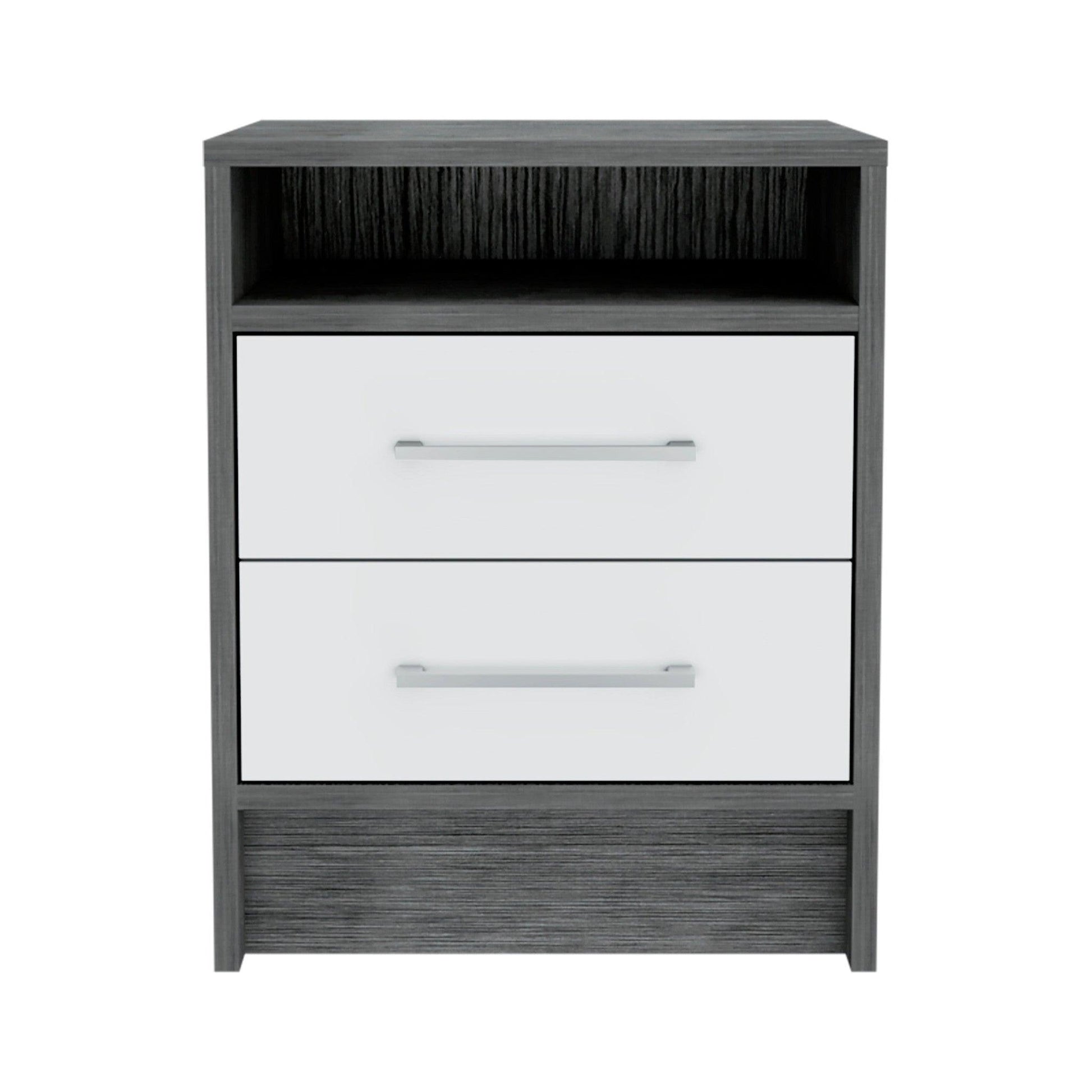 20" Gray Two Drawer Faux Wood Nightstand - FurniFindUSA