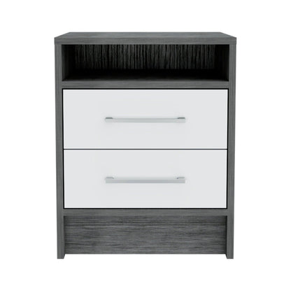 20" Gray Two Drawer Faux Wood Nightstand - FurniFindUSA