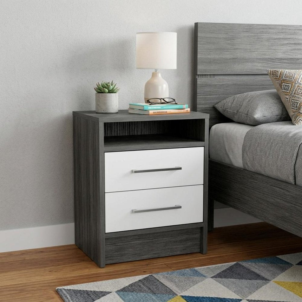 20" Gray Wood Two Drawer Nightstand HomeRoots
