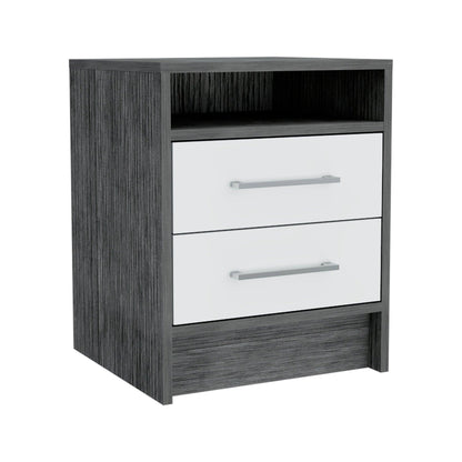 20" Gray Two Drawer Faux Wood Nightstand - FurniFindUSA