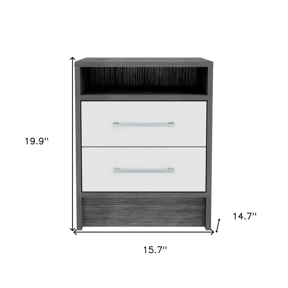 20" Gray Wood Two Drawer Nightstand HomeRoots