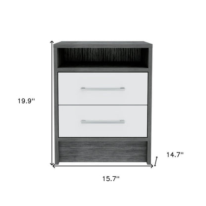 20" Gray Wood Two Drawer Nightstand HomeRoots
