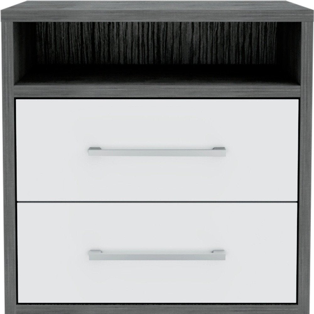 20" Gray Wood Two Drawer Nightstand HomeRoots
