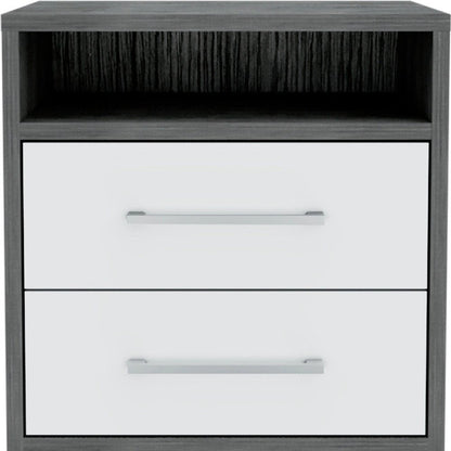 20" Gray Wood Two Drawer Nightstand HomeRoots
