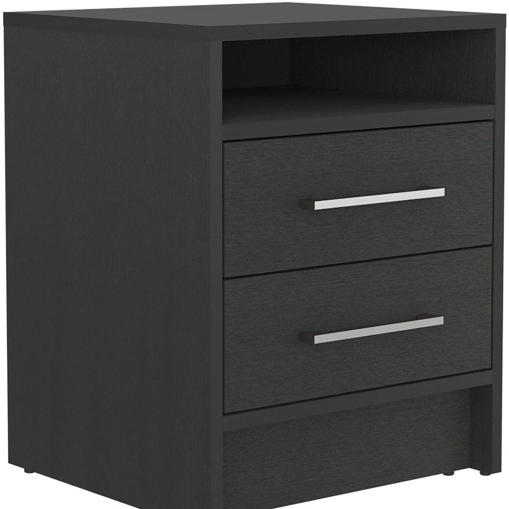 20" Black Two Drawer Faux Wood Nightstand — view 7