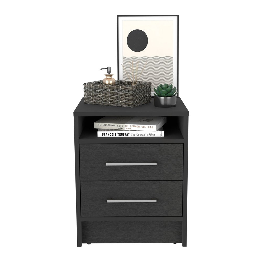 20" Black Two Drawer Faux Wood Nightstand — view 1