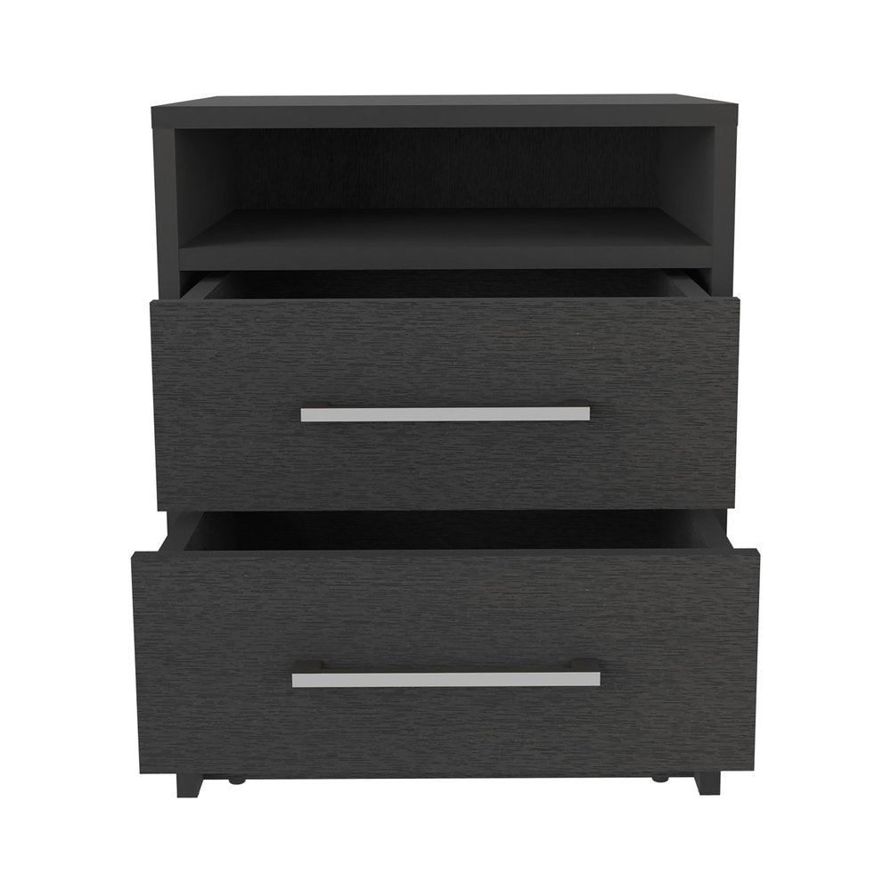 20" Black Two Drawer Faux Wood Nightstand — view 2