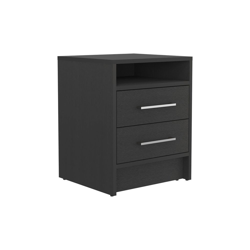 20" Black Two Drawer Faux Wood Nightstand — view 4
