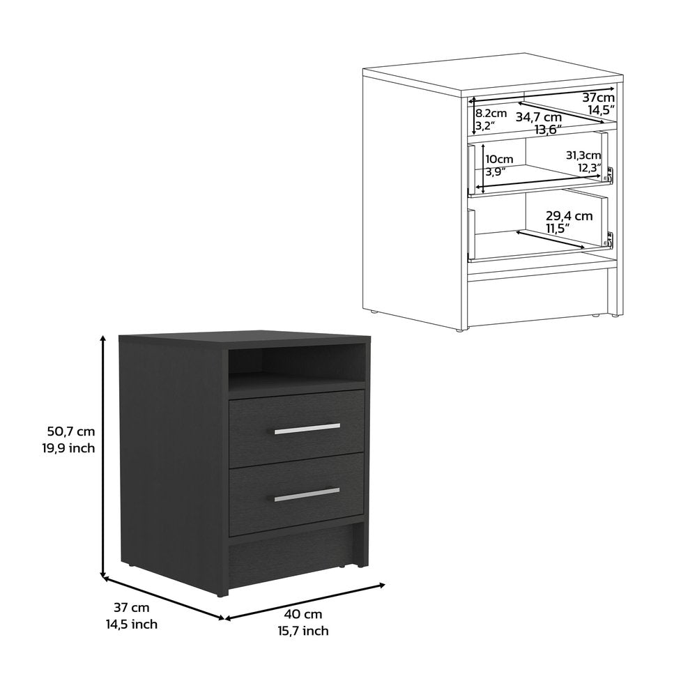 20" Black Two Drawer Faux Wood Nightstand — view 5