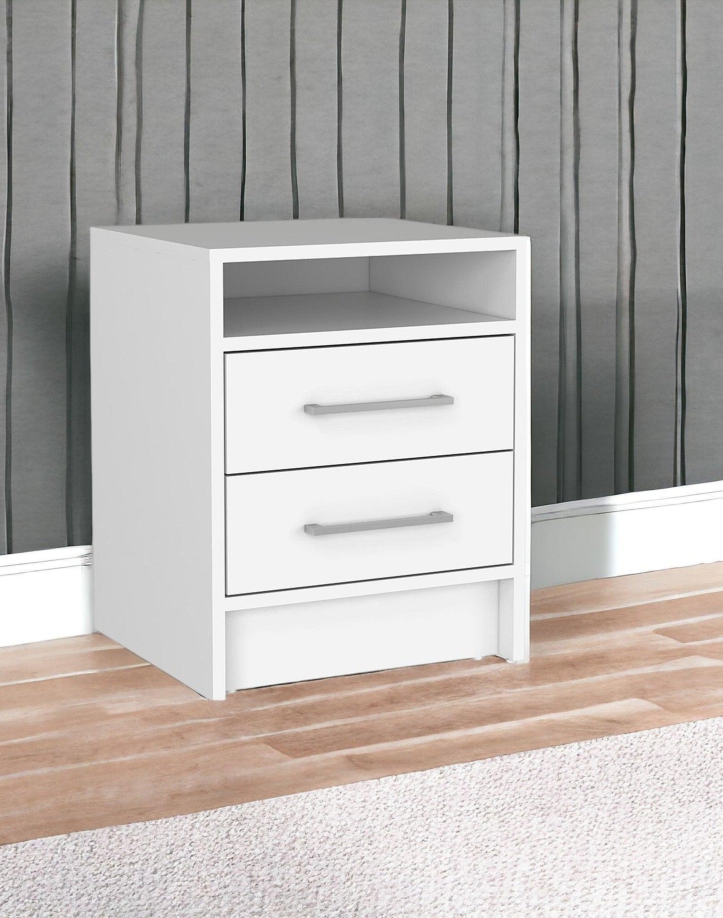 20" White Two Drawer Faux Wood Nightstand - FurniFindUSA