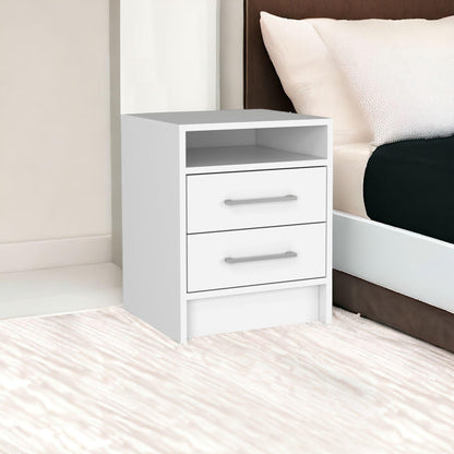 20" White Two Drawer Faux Wood Nightstand - FurniFindUSA