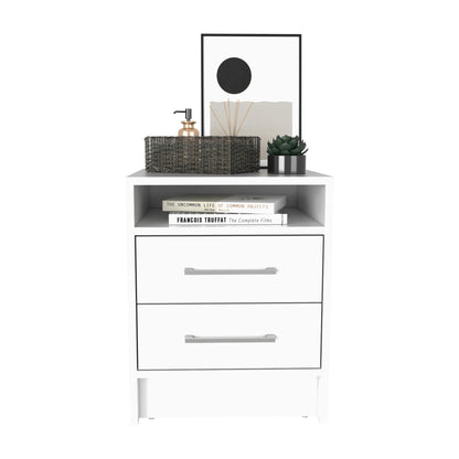 20" White Two Drawer Faux Wood Nightstand