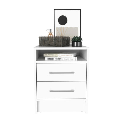20" White Two Drawer Faux Wood Nightstand - FurniFindUSA
