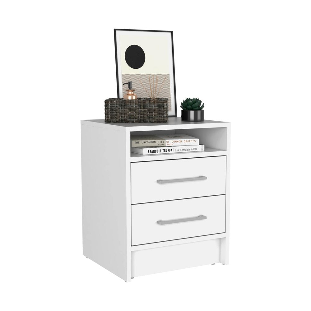 20" White Wood Two Drawer Nightstand HomeRoots