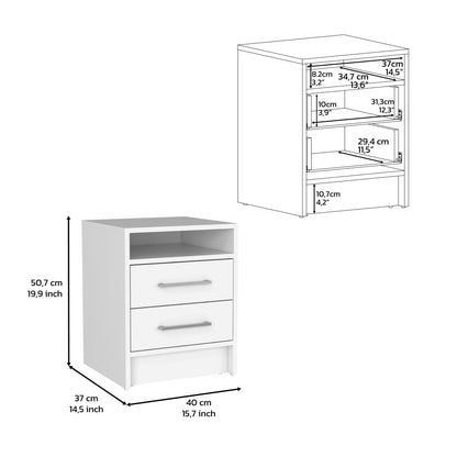 20" White Two Drawer Faux Wood Nightstand