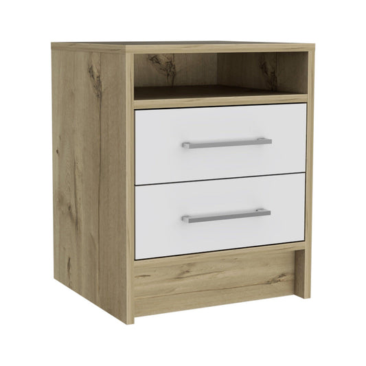 20" White Two Drawer Faux Wood Nightstand - FurniFindUSA