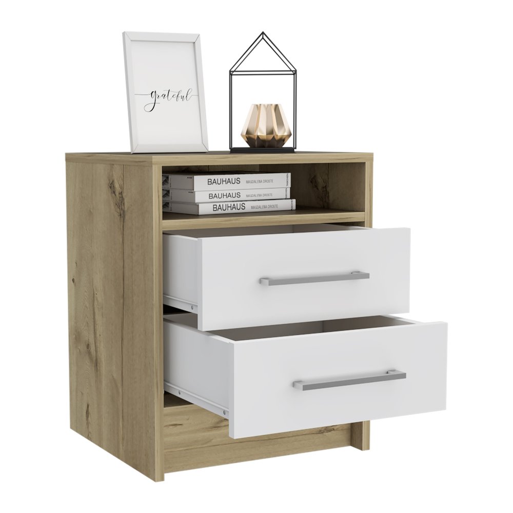 20" White Wood Two Drawer Nightstand HomeRoots