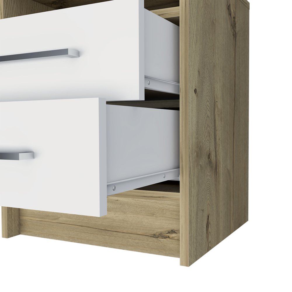 20" White Wood Two Drawer Nightstand HomeRoots