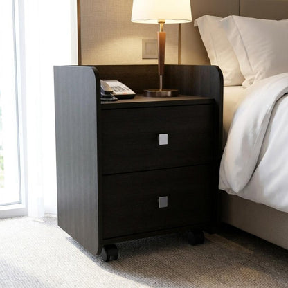 22" Black Wood Two Drawer Nightstand HomeRoots