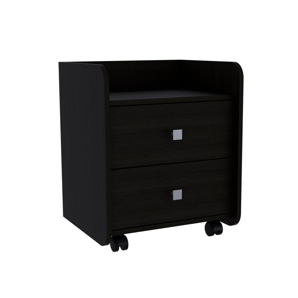 22" Black Wood Two Drawer Nightstand HomeRoots