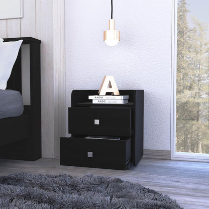 22" Black Wood Two Drawer Nightstand HomeRoots