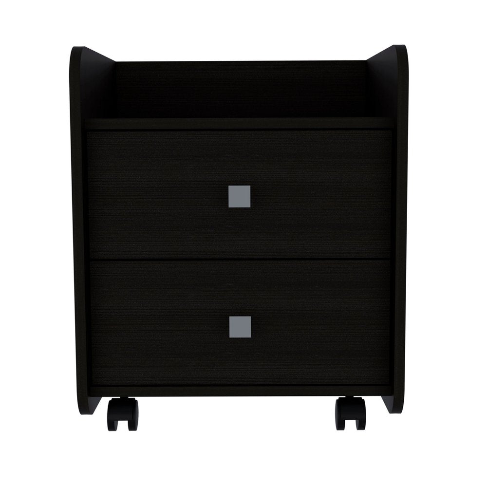 22" Black Wood Two Drawer Nightstand HomeRoots