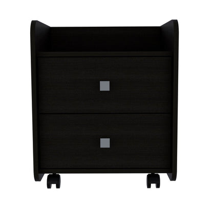 22" Black Wood Two Drawer Nightstand HomeRoots