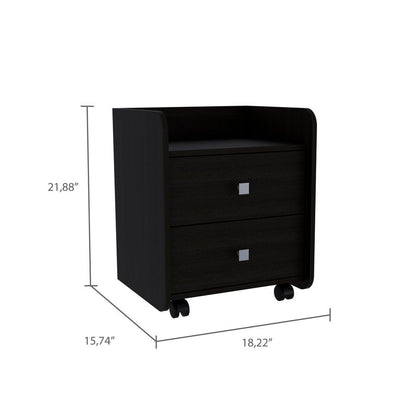22" Black Wood Two Drawer Nightstand HomeRoots