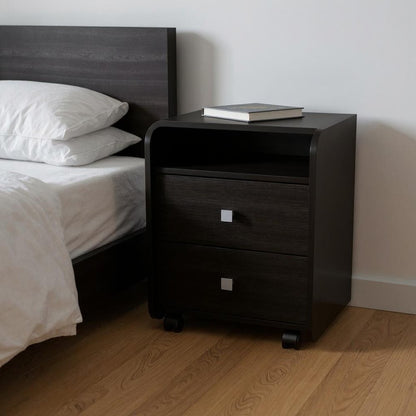 22" Black Wood Two Drawer Nightstand HomeRoots