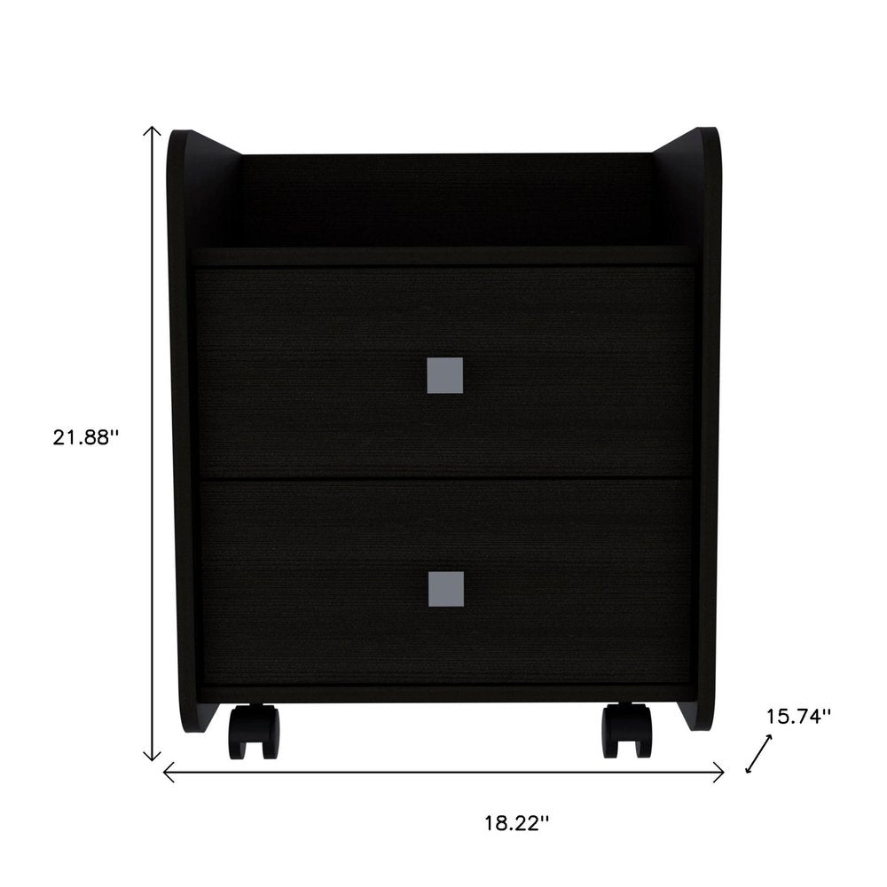 22" Black Wood Two Drawer Nightstand HomeRoots