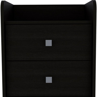 22" Black Wood Two Drawer Nightstand HomeRoots