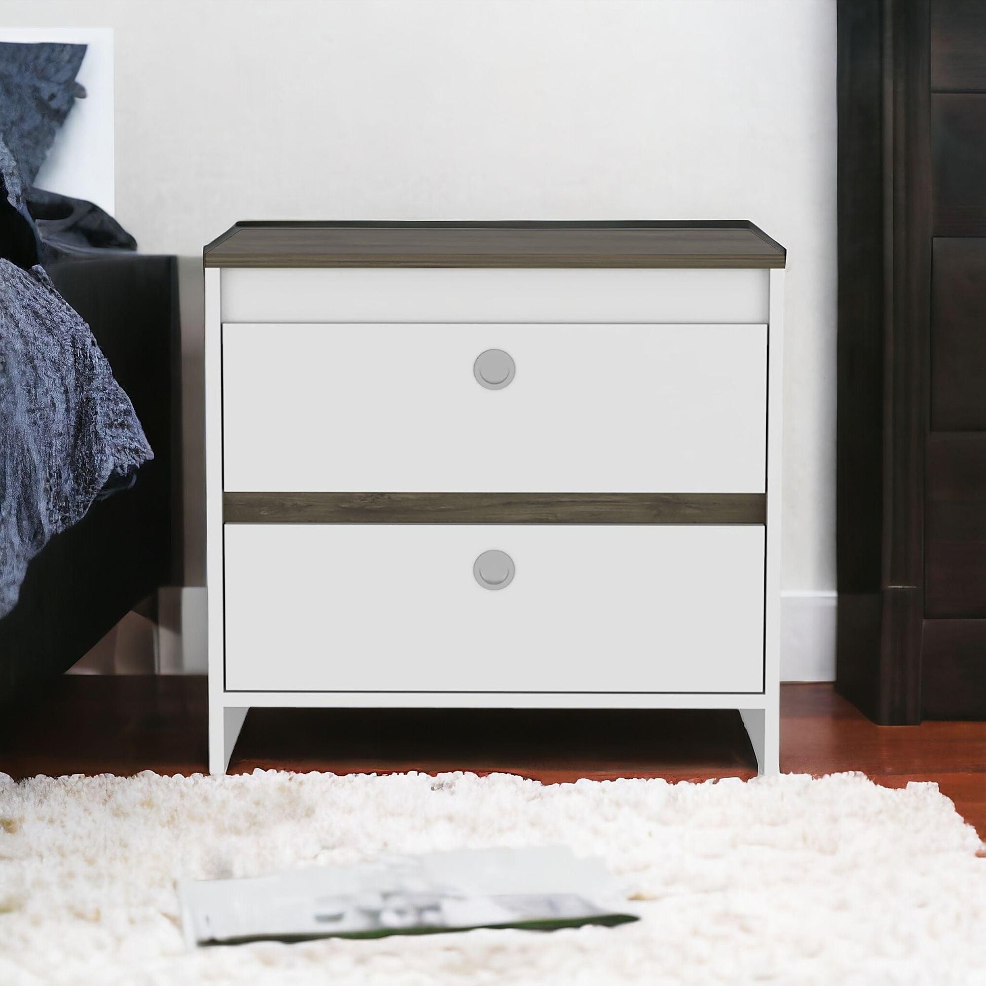 22" White Two Drawer Faux Wood Nightstand - FurniFindUSA