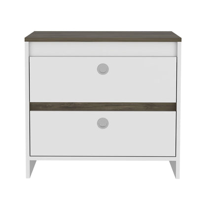 22" White Two Drawer Faux Wood Nightstand - FurniFindUSA