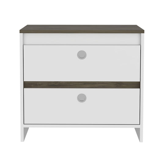 22" White Two Drawer Faux Wood Nightstand - FurniFindUSA