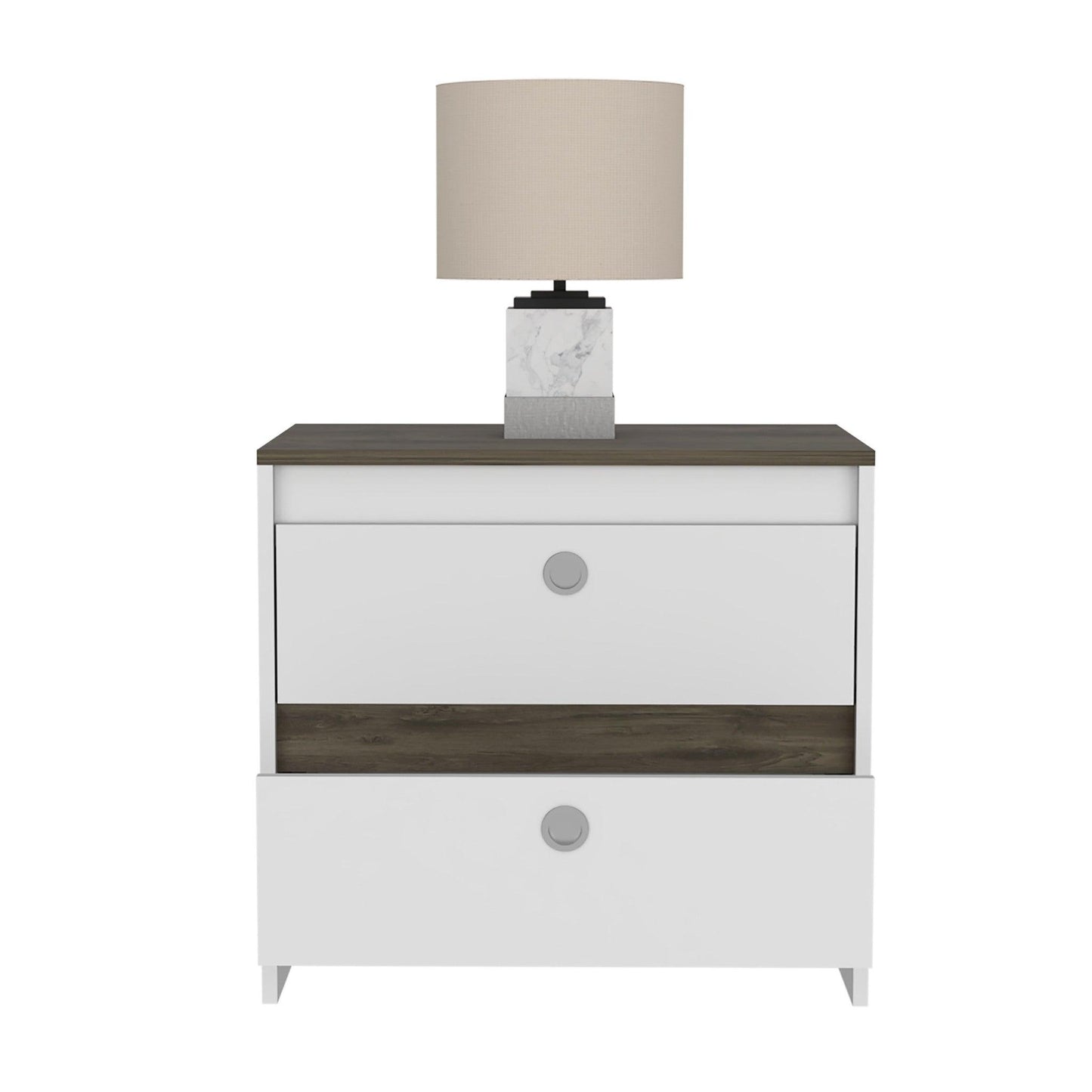 22" White Two Drawer Faux Wood Nightstand - FurniFindUSA