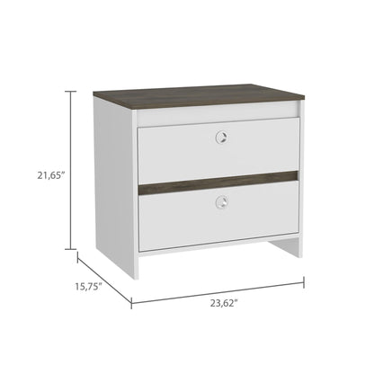 22" White Two Drawer Faux Wood Nightstand - FurniFindUSA