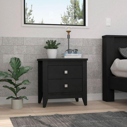 24" Black Two Drawer Faux Wood Nightstand - FurniFindUSA