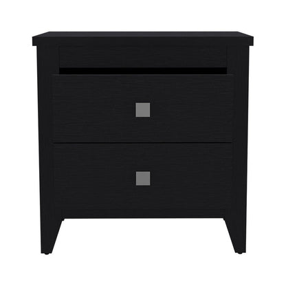 24" Black Wood Two Drawer Nightstand HomeRoots