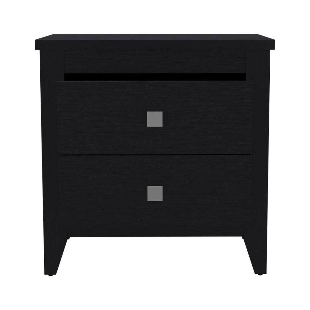 24" Black Wood Two Drawer Nightstand HomeRoots