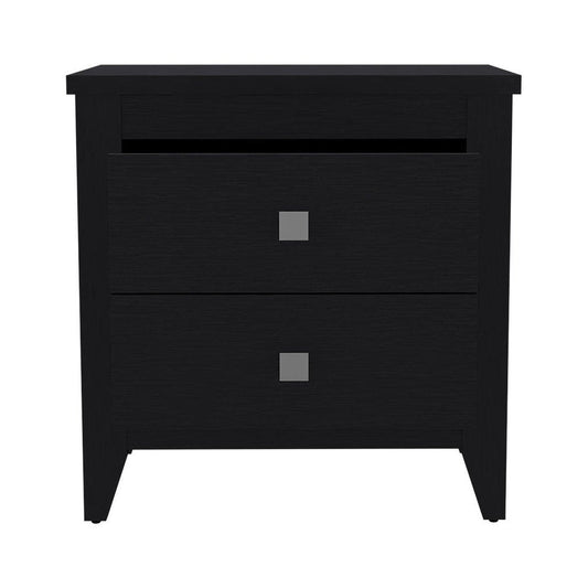 24" Black Wood Two Drawer Nightstand HomeRoots