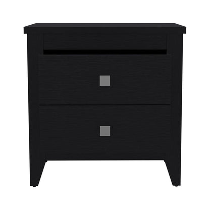24" Black Two Drawer Faux Wood Nightstand - FurniFindUSA