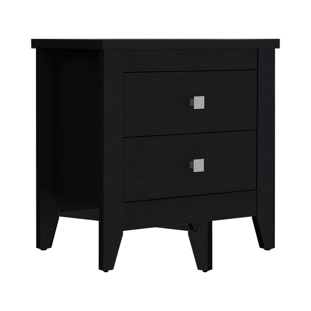 24" Black Two Drawer Faux Wood Nightstand - FurniFindUSA