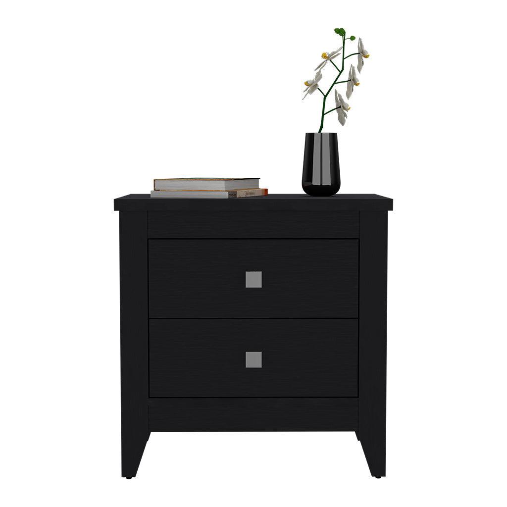 24" Black Two Drawer Faux Wood Nightstand - FurniFindUSA